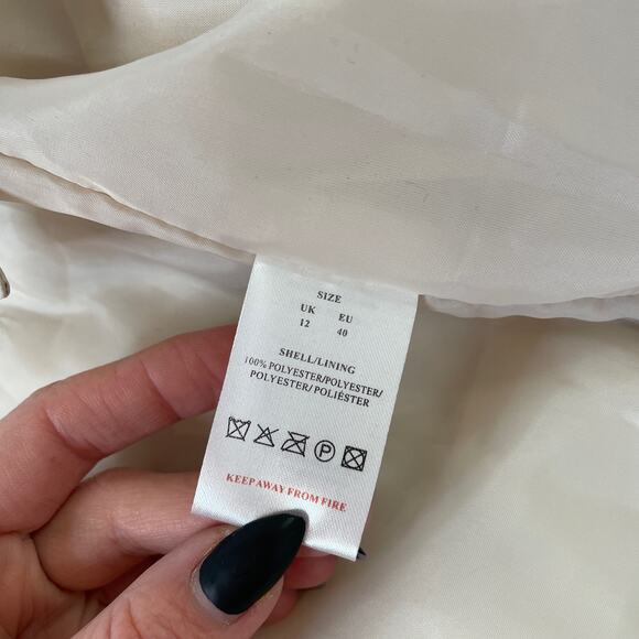 QED London Teddy Puffer Jacket Size 12 Beige Tie Waist Outdoor Warm - Picture 10 of 11